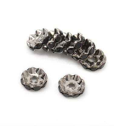 100pcs/Size 12/15mm Wave Side Rhinestone Spacer Beads Colorful Crystal Metal Rondelle for Jewelry Making Diy Crafts Accessories