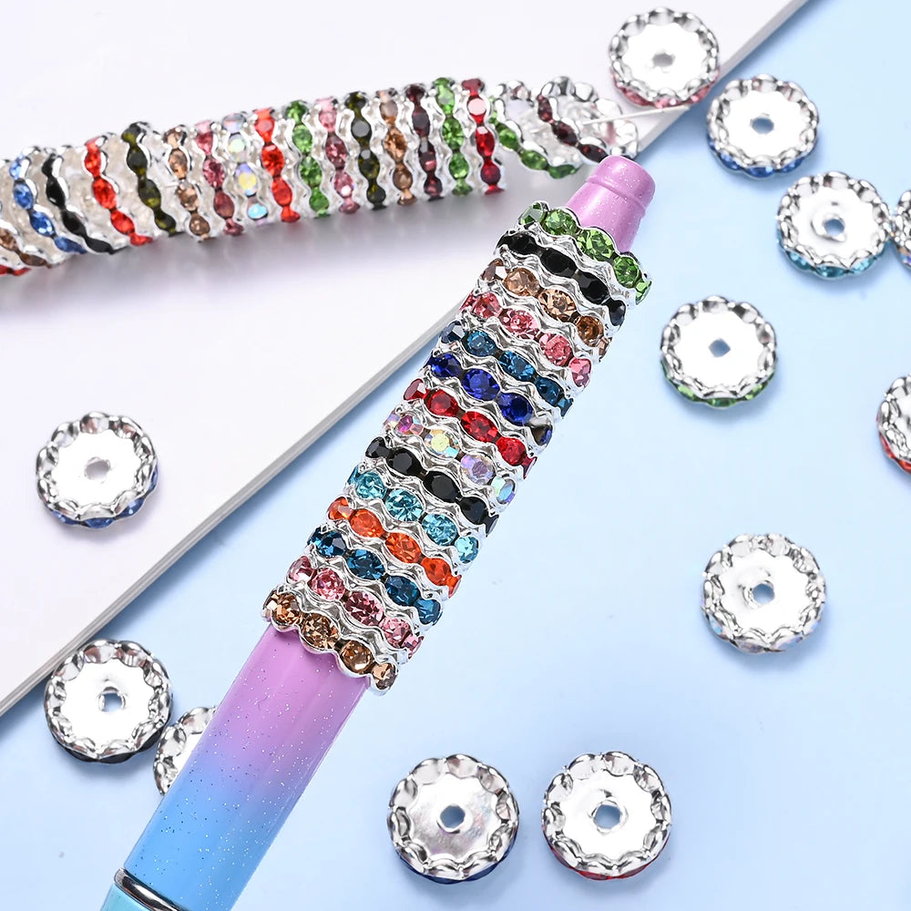 20pcs 15mm Wavy Edge Rhinestone Spacers Colorful Rhinestone Alloy Spacer Beads For Jewelry DIY Beaded Making Accessories