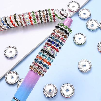 20pcs 15mm Wavy Edge Rhinestone Spacers Colorful Rhinestone Alloy Spacer Beads For Jewelry DIY Beaded Making Accessories