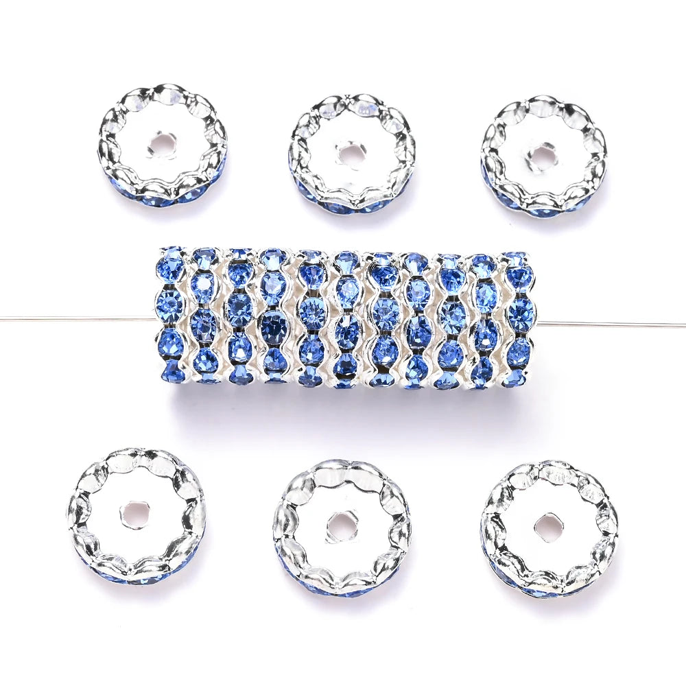 20pcs 15mm Wavy Edge Rhinestone Spacers Colorful Rhinestone Alloy Spacer Beads For Jewelry DIY Beaded Making Accessories
