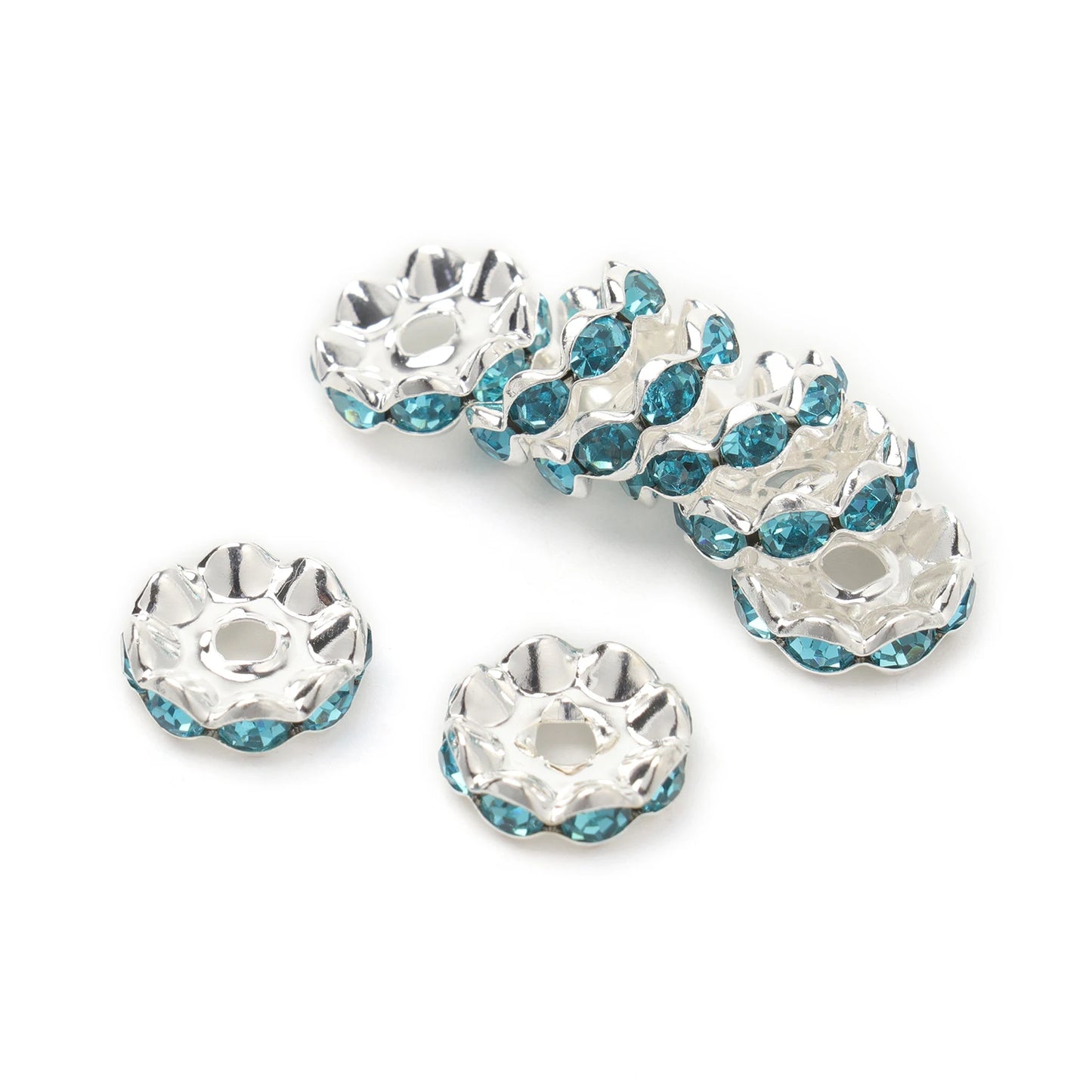 100pcs/Size 12/15mm Wave Side Rhinestone Spacer Beads Colorful Crystal Metal Rondelle for Jewelry Making Diy Crafts Accessories