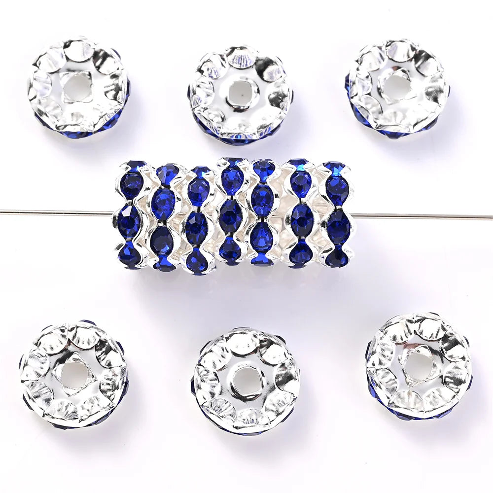 30Pcs 12mm Alloy Wave Edge Rhinestone Beads Multicolor Round Crystal Loose Spacer Beads For Jewelry Making Diy Pen Accessories