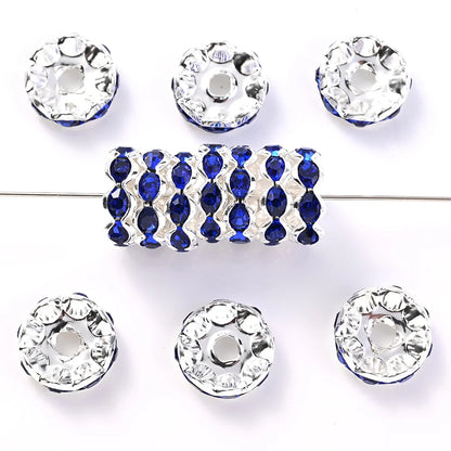 30Pcs 12mm Alloy Wave Edge Rhinestone Beads Multicolor Round Crystal Loose Spacer Beads For Jewelry Making Diy Pen Accessories