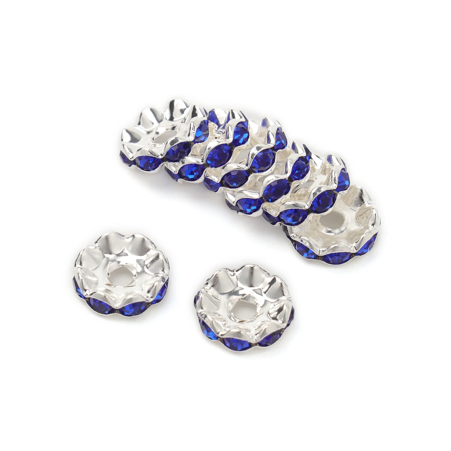 100pcs/Size 12/15mm Wave Side Rhinestone Spacer Beads Colorful Crystal Metal Rondelle for Jewelry Making Diy Crafts Accessories