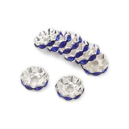 100pcs/Size 12/15mm Wave Side Rhinestone Spacer Beads Colorful Crystal Metal Rondelle for Jewelry Making Diy Crafts Accessories