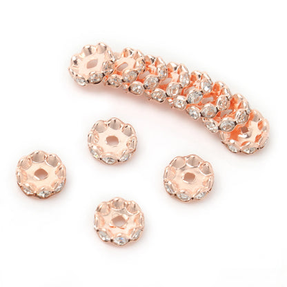 100pcs/Size 12/15mm Wave Side Rhinestone Spacer Beads Colorful Crystal Metal Rondelle for Jewelry Making Diy Crafts Accessories