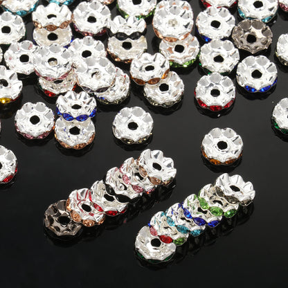 100pcs/Size 12/15mm Wave Side Rhinestone Spacer Beads Colorful Crystal Metal Rondelle for Jewelry Making Diy Crafts Accessories