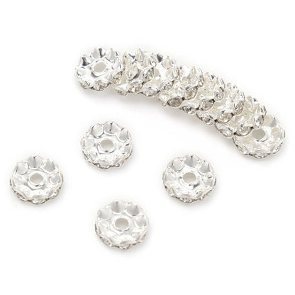 100pcs/Size 12/15mm Wave Side Rhinestone Spacer Beads Colorful Crystal Metal Rondelle for Jewelry Making Diy Crafts Accessories