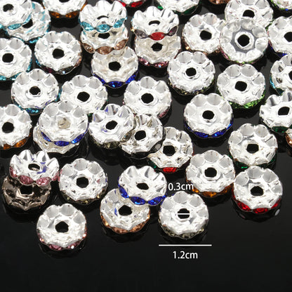 100pcs/Size 12/15mm Wave Side Rhinestone Spacer Beads Colorful Crystal Metal Rondelle for Jewelry Making Diy Crafts Accessories
