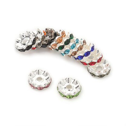 100pcs/Size 12/15mm Wave Side Rhinestone Spacer Beads Colorful Crystal Metal Rondelle for Jewelry Making Diy Crafts Accessories