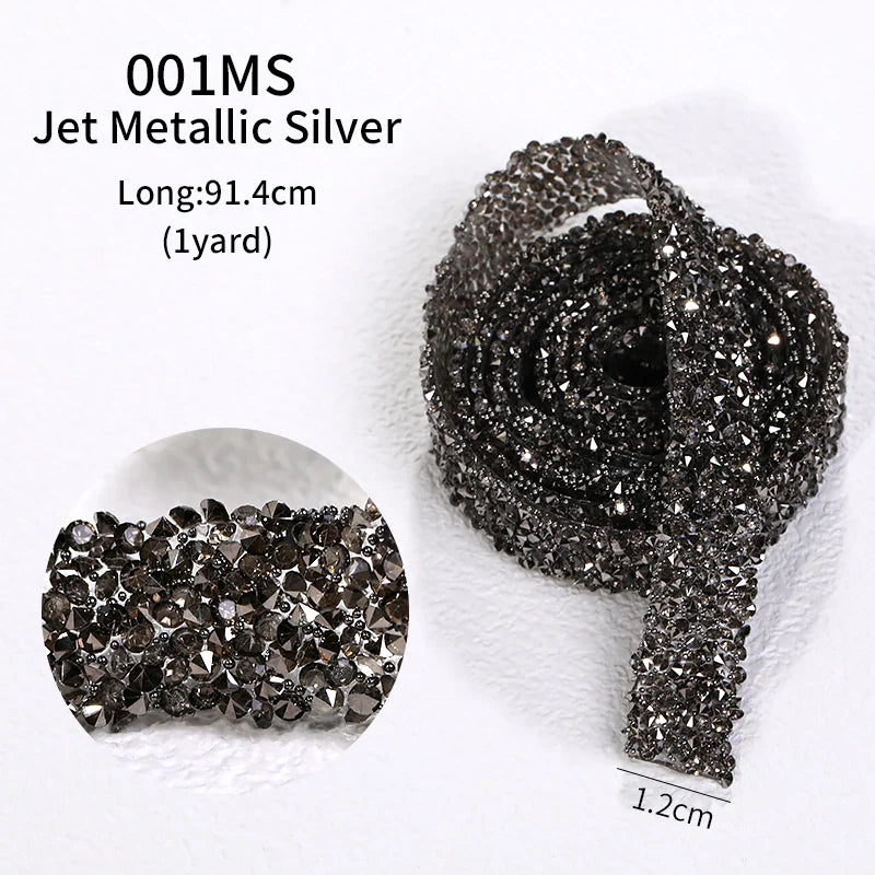 1 Yard Motif Rhinestones Trim Crystal Strass DIY Rhinestone Tape Applicator Glue On Rhinestones Iron On Appliques For Dress Bags