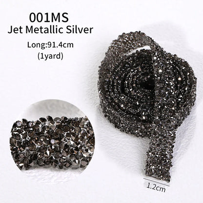 1 Yard Motif Rhinestones Trim Crystal Strass DIY Rhinestone Tape Applicator Glue On Rhinestones Iron On Appliques For Dress Bags