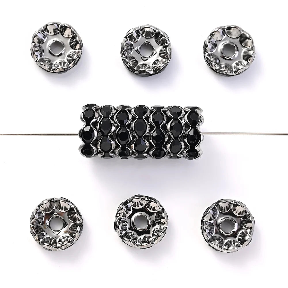 30Pcs 12mm Alloy Wave Edge Rhinestone Beads Multicolor Round Crystal Loose Spacer Beads For Jewelry Making Diy Pen Accessories