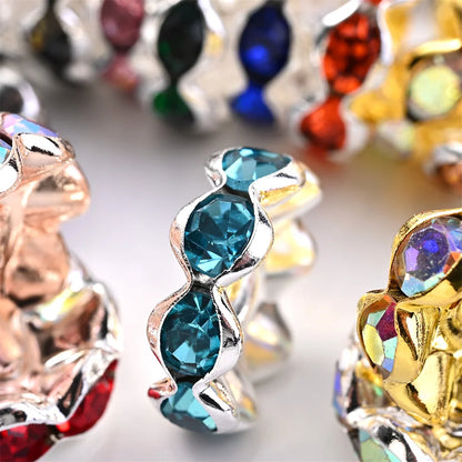 30Pcs 12mm Alloy Wave Edge Rhinestone Beads Multicolor Round Crystal Loose Spacer Beads For Jewelry Making Diy Pen Accessories