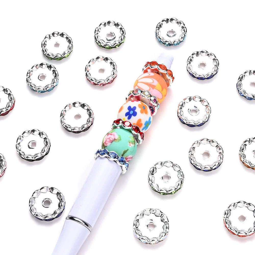 20pcs 15mm Wavy Edge Rhinestone Spacers Colorful Rhinestone Alloy Spacer Beads For Jewelry DIY Beaded Making Accessories