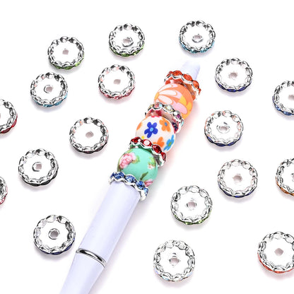 20pcs 15mm Wavy Edge Rhinestone Spacers Colorful Rhinestone Alloy Spacer Beads For Jewelry DIY Beaded Making Accessories