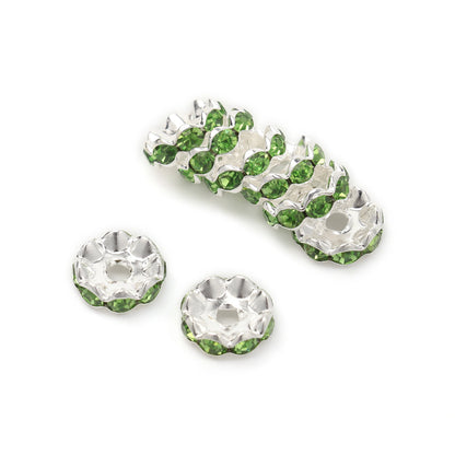 100pcs/Size 12/15mm Wave Side Rhinestone Spacer Beads Colorful Crystal Metal Rondelle for Jewelry Making Diy Crafts Accessories