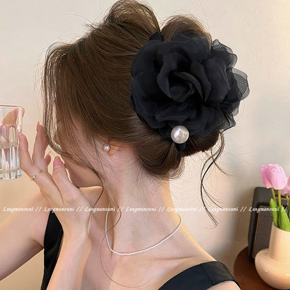 Rose Camellia~ Sweet Flower Grab Clip Girl 2025 New Large Ambient Shark Clip Hairpin Premium Headgear