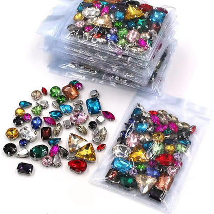Fashion 50pcs Mix Shapes Sew On Rhinestone With Silver Bottom Crystal for DIY Clothing Jewelry Ornament