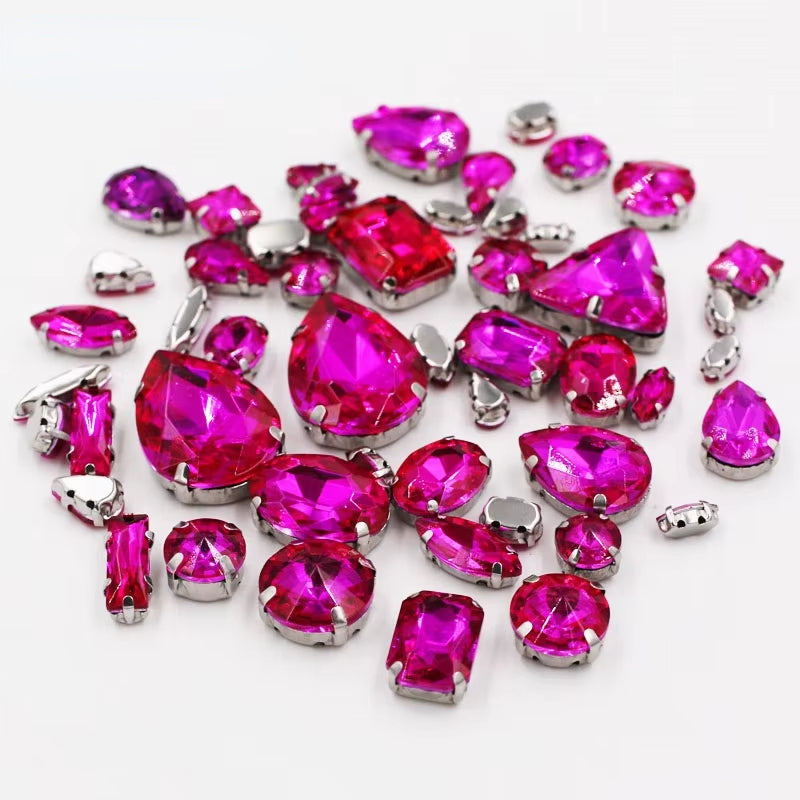 Fashion 50pcs Mix Shapes Sew On Rhinestone With Silver Bottom Crystal for DIY Clothing Jewelry Ornament