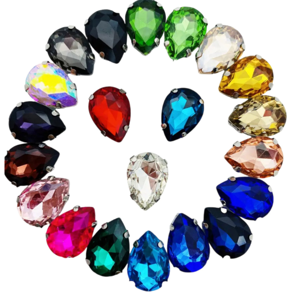 Fashion Drop Shape Sew On Crystal Rhinestones 18x25mm 20x30mm Big for Garment Shoes Bag Decoration
