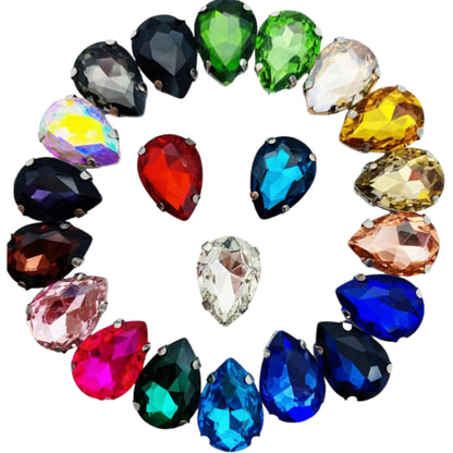 Fashion Drop Shape Sew On Crystal Rhinestones 18x25mm 20x30mm Big for Garment Shoes Bag Decoration