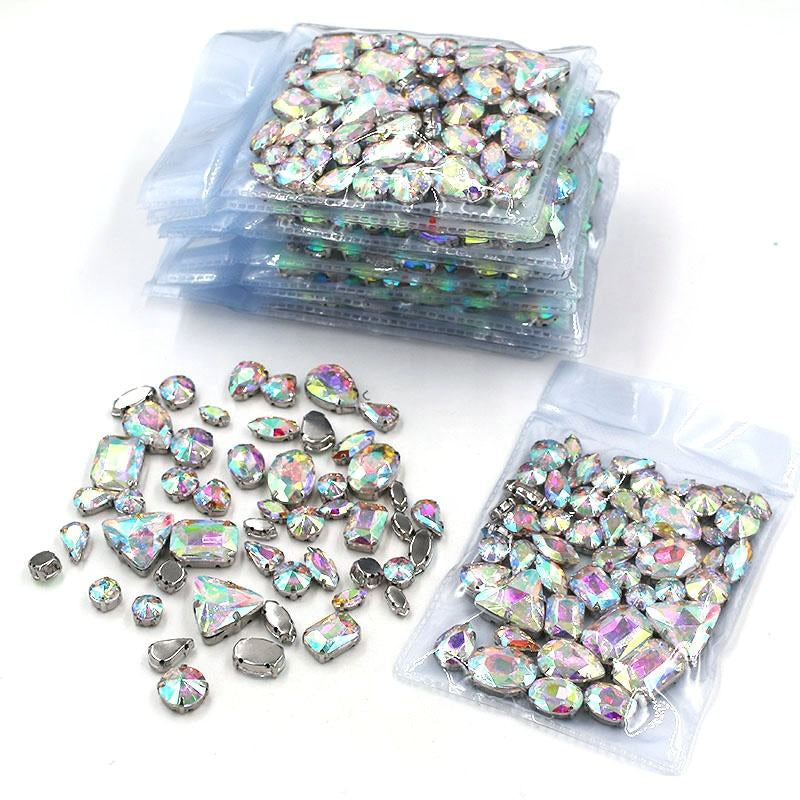 Fashion 50pcs Mix Shapes Sew On Rhinestone With Silver Bottom Crystal for DIY Clothing Jewelry Ornament
