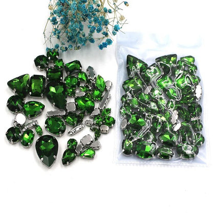 Fashion 50pcs Mix Shapes Sew On Rhinestone With Silver Bottom Crystal for DIY Clothing Jewelry Ornament
