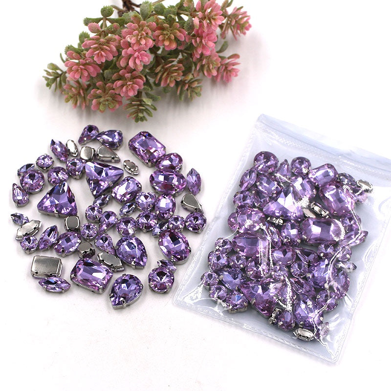 Fashion 50pcs Mix Shapes Sew On Rhinestone With Silver Bottom Crystal for DIY Clothing Jewelry Ornament
