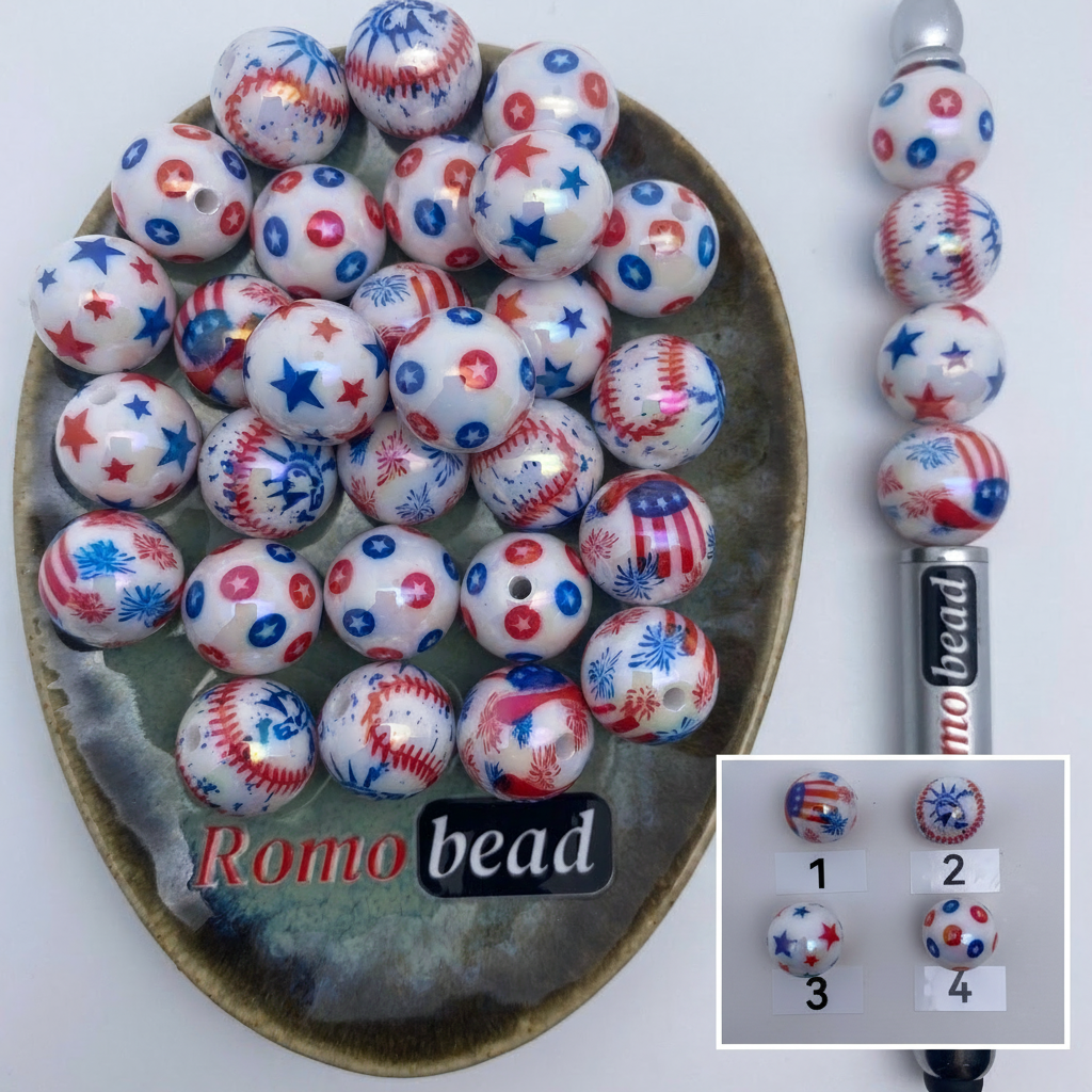 Composite image for American flag print round beads