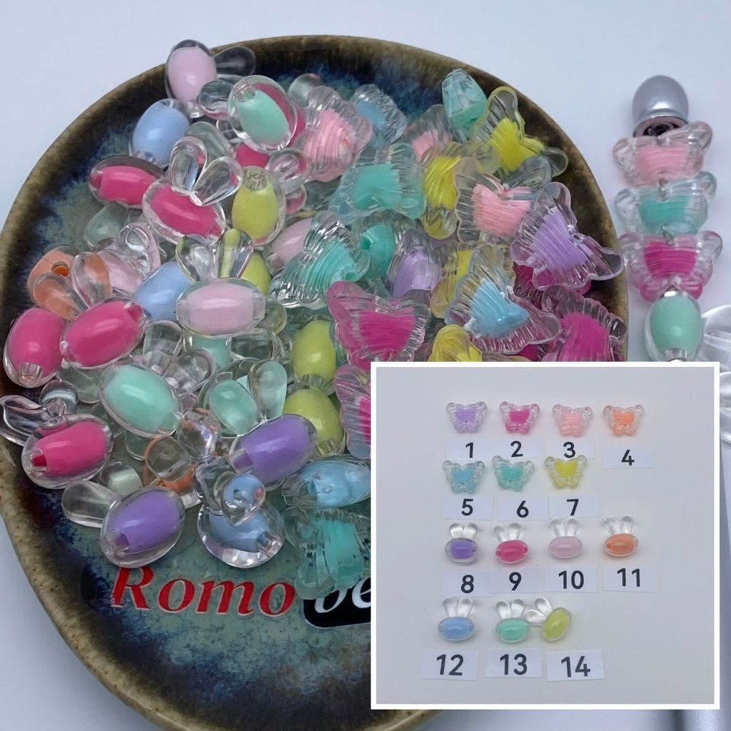 Composite image for butterfly and rabbit head clear beads