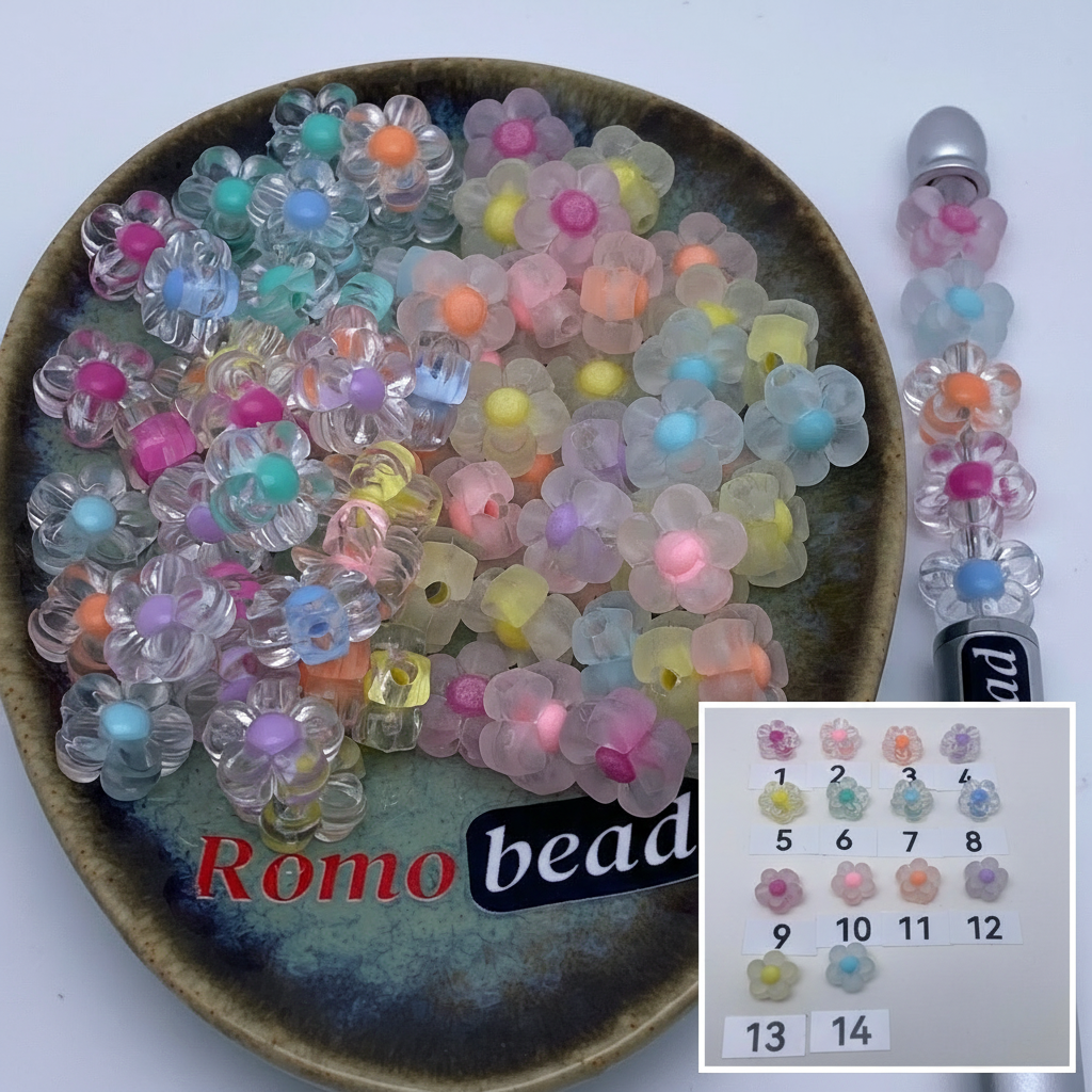 Composite image for clear and frosted flower beads