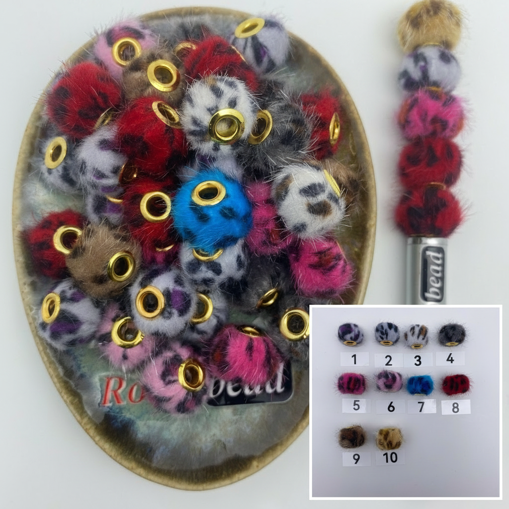 Composite image for leopard pompom round beads