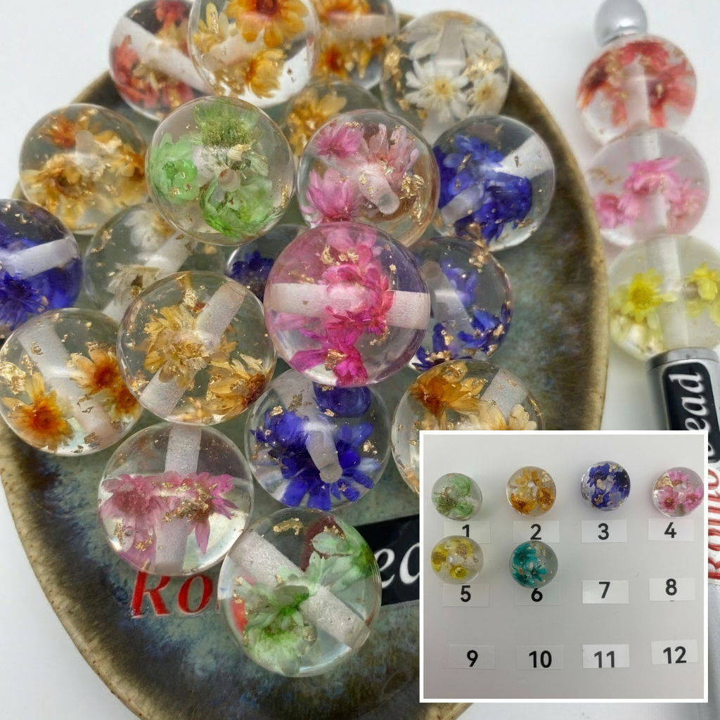 Composite image for round clear glitter flower beads
