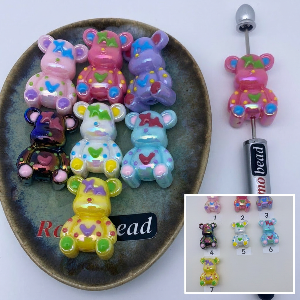 Composite image for shiny hand made UV print bear beads