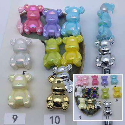 Composite image for shiny, silver, gold bear beads