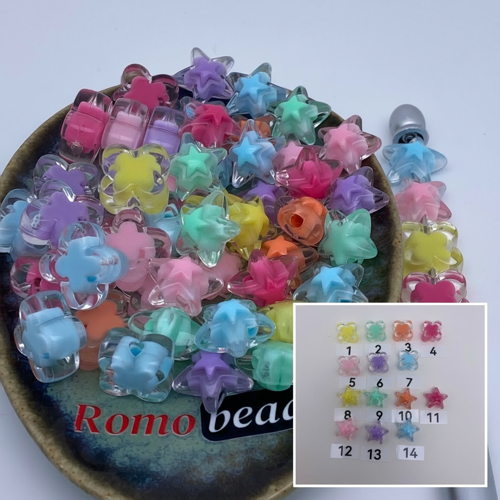 Composite image for star and flower clear double beads