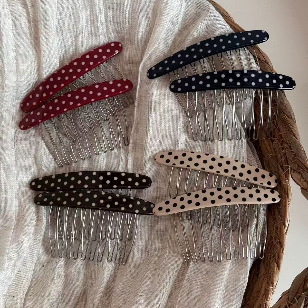 Korean polka dot oval bangs inserted comb broken hair finishing artifact hair inserted into the back of the woman's head upside down comb hairpin