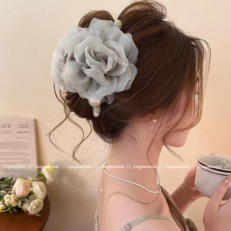 Rose Camellia~ Sweet Flower Grab Clip Girl 2025 New Large Ambient Shark Clip Hairpin Premium Headgear