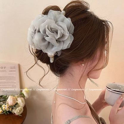 Rose Camellia~ Sweet Flower Grab Clip Girl 2025 New Large Ambient Shark Clip Hairpin Premium Headgear