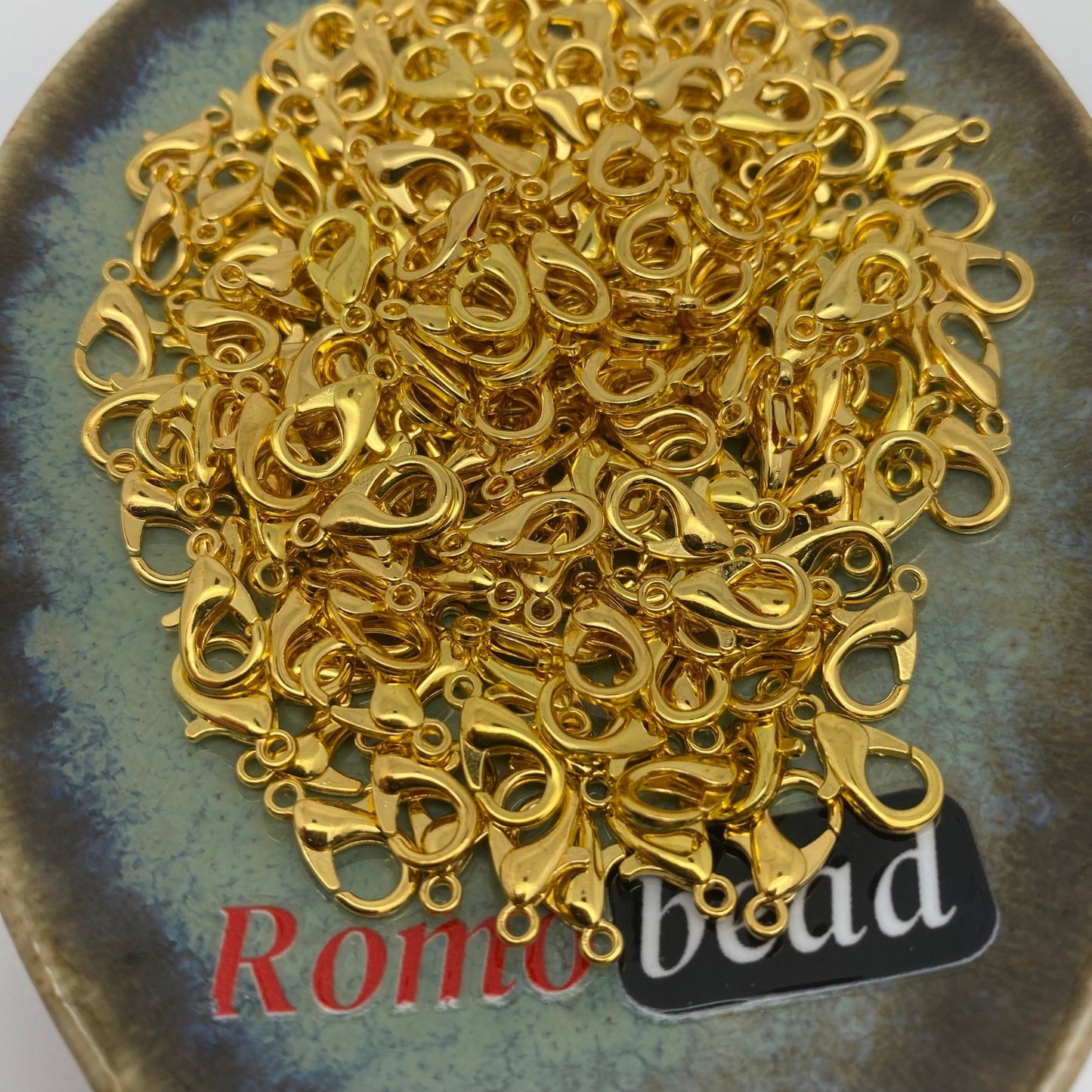 Gold plated metal lobster clasp 12 mm length - Romo bead