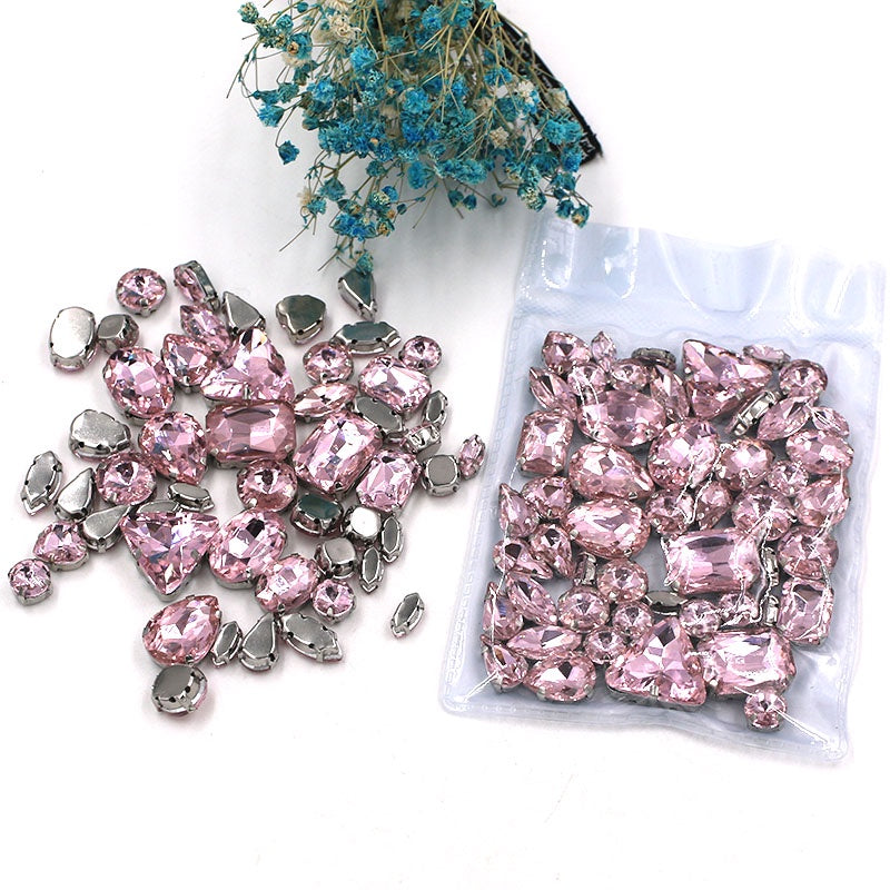 Fashion 50pcs Mix Shapes Sew On Rhinestone With Silver Bottom Crystal for DIY Clothing Jewelry Ornament