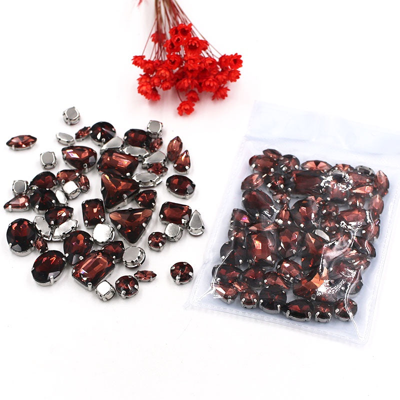 Fashion 50pcs Mix Shapes Sew On Rhinestone With Silver Bottom Crystal for DIY Clothing Jewelry Ornament