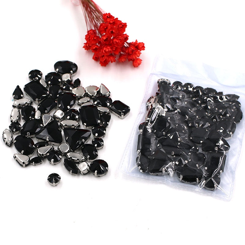 Fashion 50pcs Mix Shapes Sew On Rhinestone With Silver Bottom Crystal for DIY Clothing Jewelry Ornament