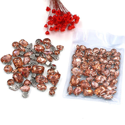 Fashion 50pcs Mix Shapes Sew On Rhinestone With Silver Bottom Crystal for DIY Clothing Jewelry Ornament
