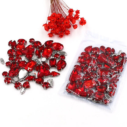 Fashion 50pcs Mix Shapes Sew On Rhinestone With Silver Bottom Crystal for DIY Clothing Jewelry Ornament