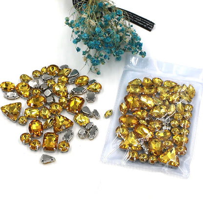 Fashion 50pcs Mix Shapes Sew On Rhinestone With Silver Bottom Crystal for DIY Clothing Jewelry Ornament