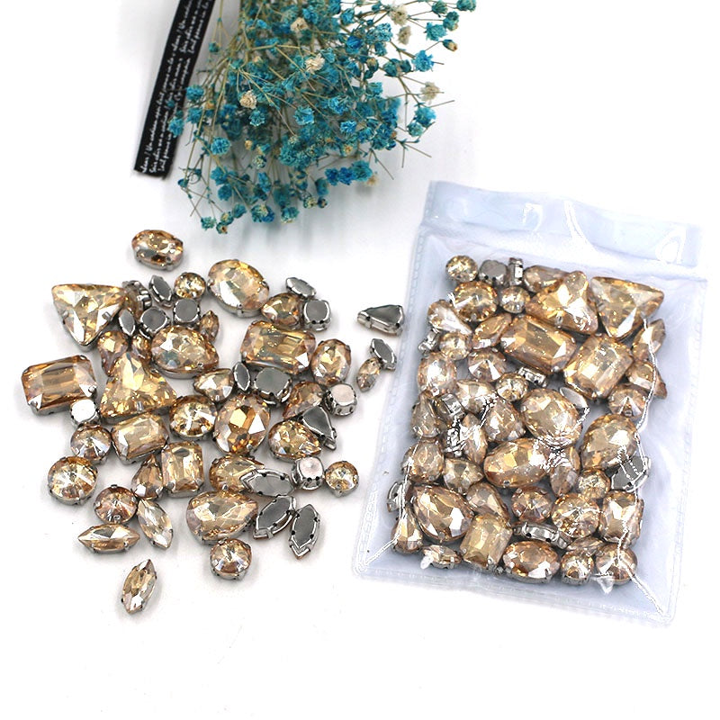 Fashion 50pcs Mix Shapes Sew On Rhinestone With Silver Bottom Crystal for DIY Clothing Jewelry Ornament