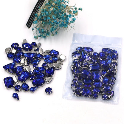 Fashion 50pcs Mix Shapes Sew On Rhinestone With Silver Bottom Crystal for DIY Clothing Jewelry Ornament