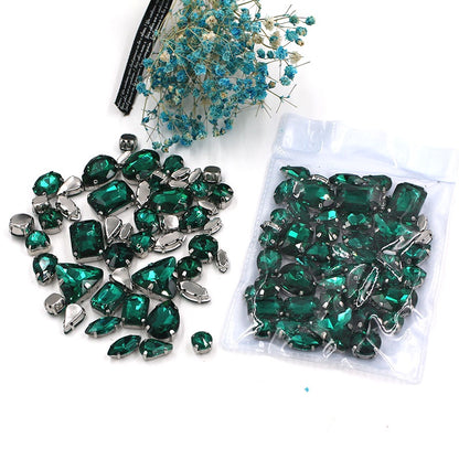 Fashion 50pcs Mix Shapes Sew On Rhinestone With Silver Bottom Crystal for DIY Clothing Jewelry Ornament